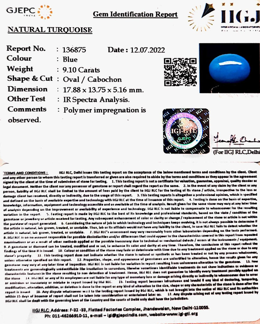 9.10 Carat Turquoise-(832)