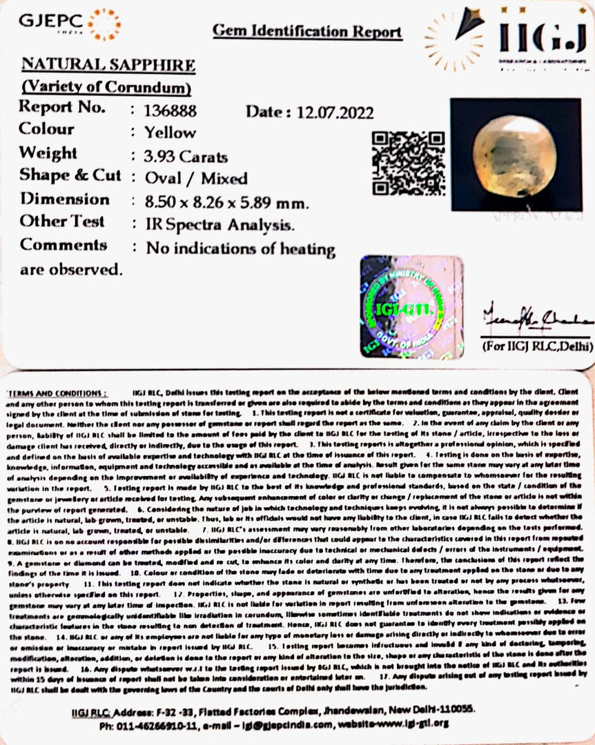3.93/CT Natural Ceylonese Pukhraj with Govt Lab Certificate-4551