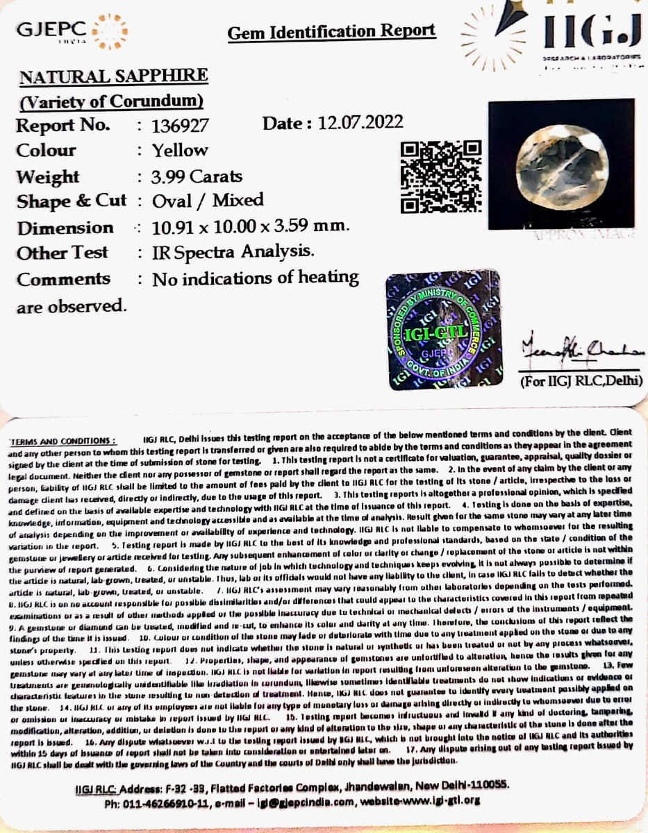 3.99/CT Natural Ceylonese Pukhraj with Govt Lab Certificate-136927