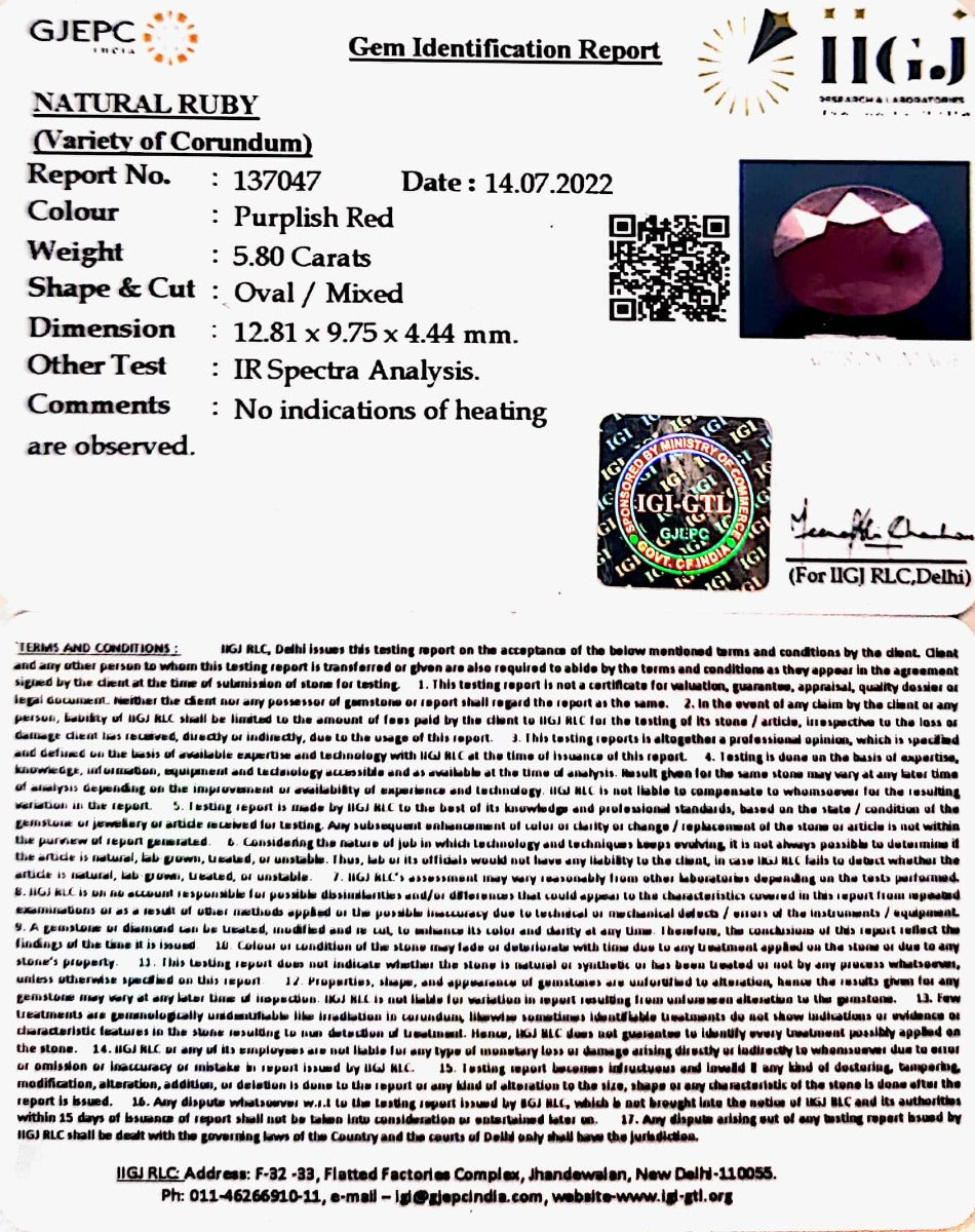 6.43 Ratti Natural Neo Burma Ruby with Govt. Lab Certificate-5661
