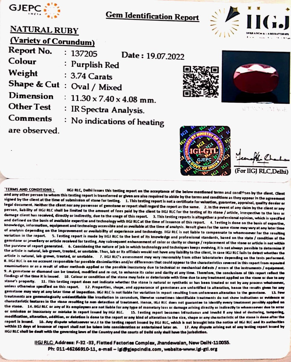 3.74/CT Natural Mozambique Ruby gemstone of Super Premium Quality with Govt. Lab Certificate-(12210)