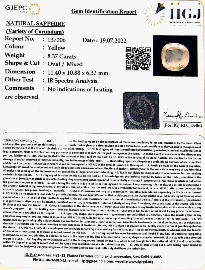 8.37/CT Natural Ceylonese Pukhraj with Govt Lab Certificate-16650