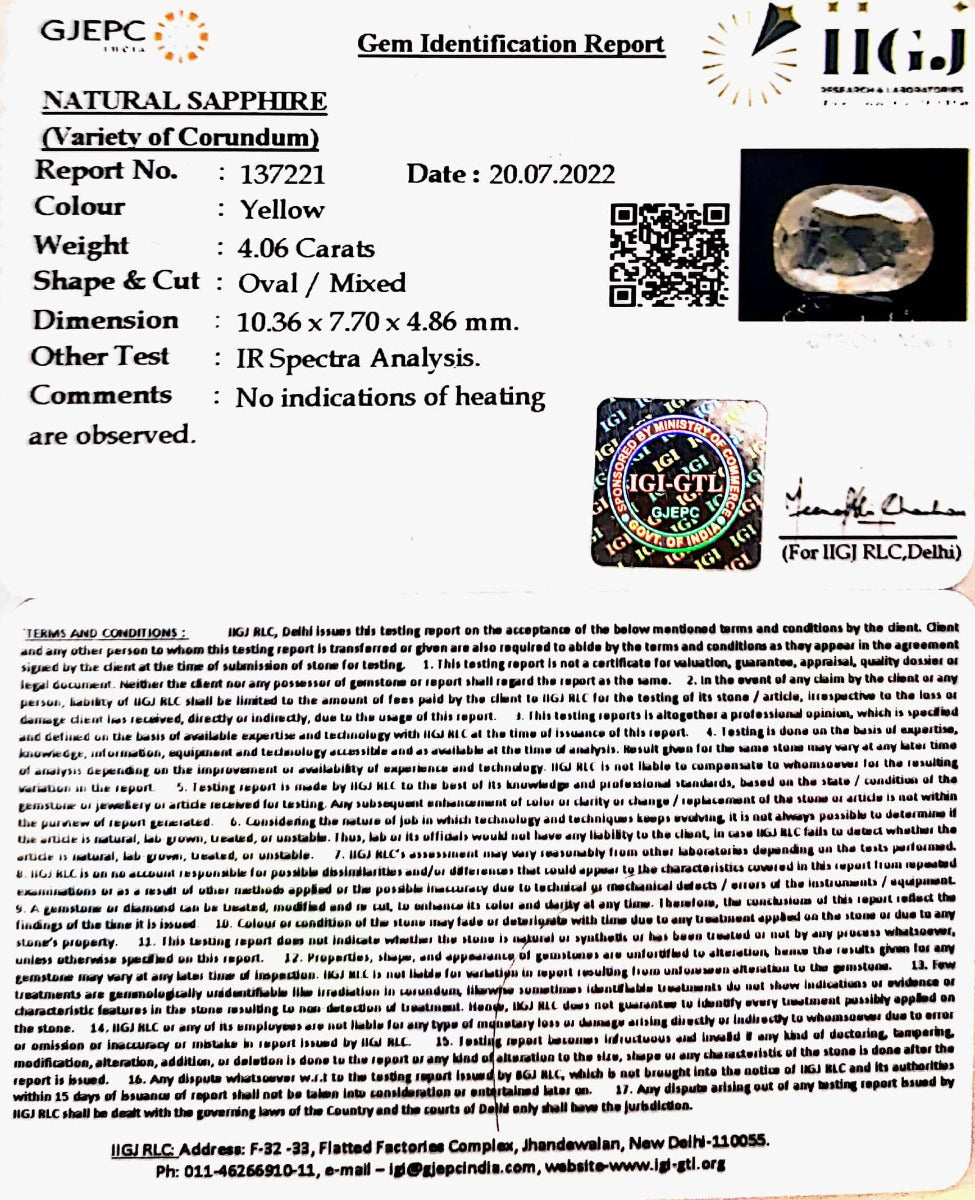 4.06/CT Natural Ceylonese Pukhraj with Govt Lab Certificate