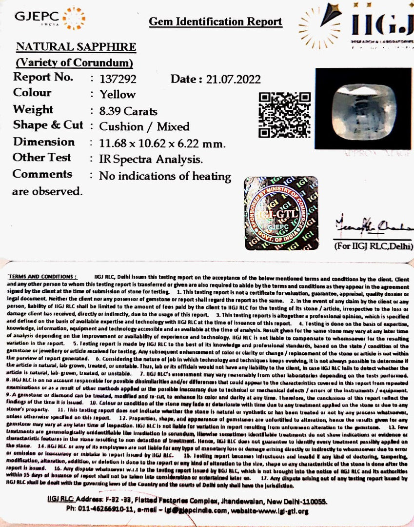8.39/CT Natural Ceylonese Pukhraj with Govt Lab Certificate-16650