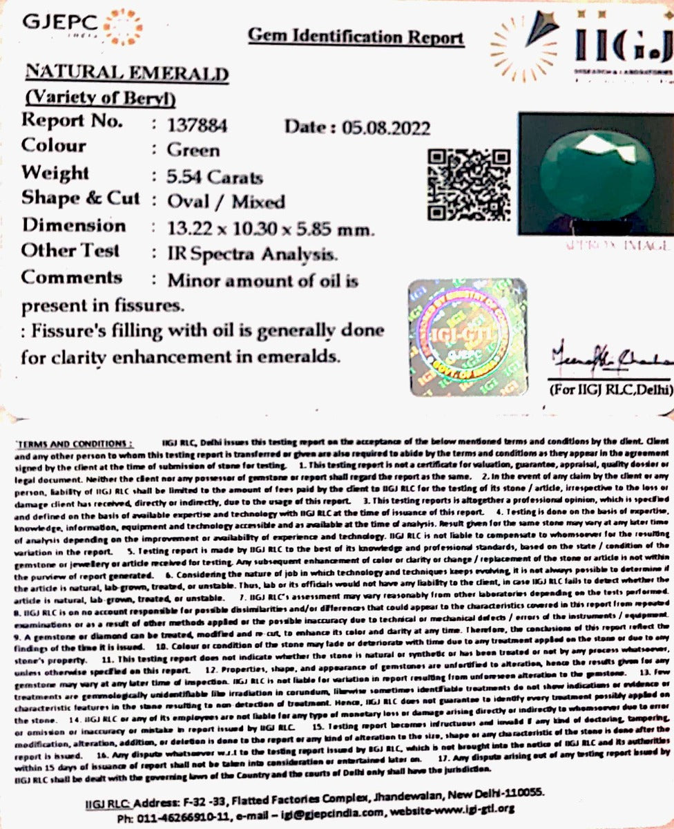 5.54/CT Natural Panna Stone with Govt. Lab Certified-137884