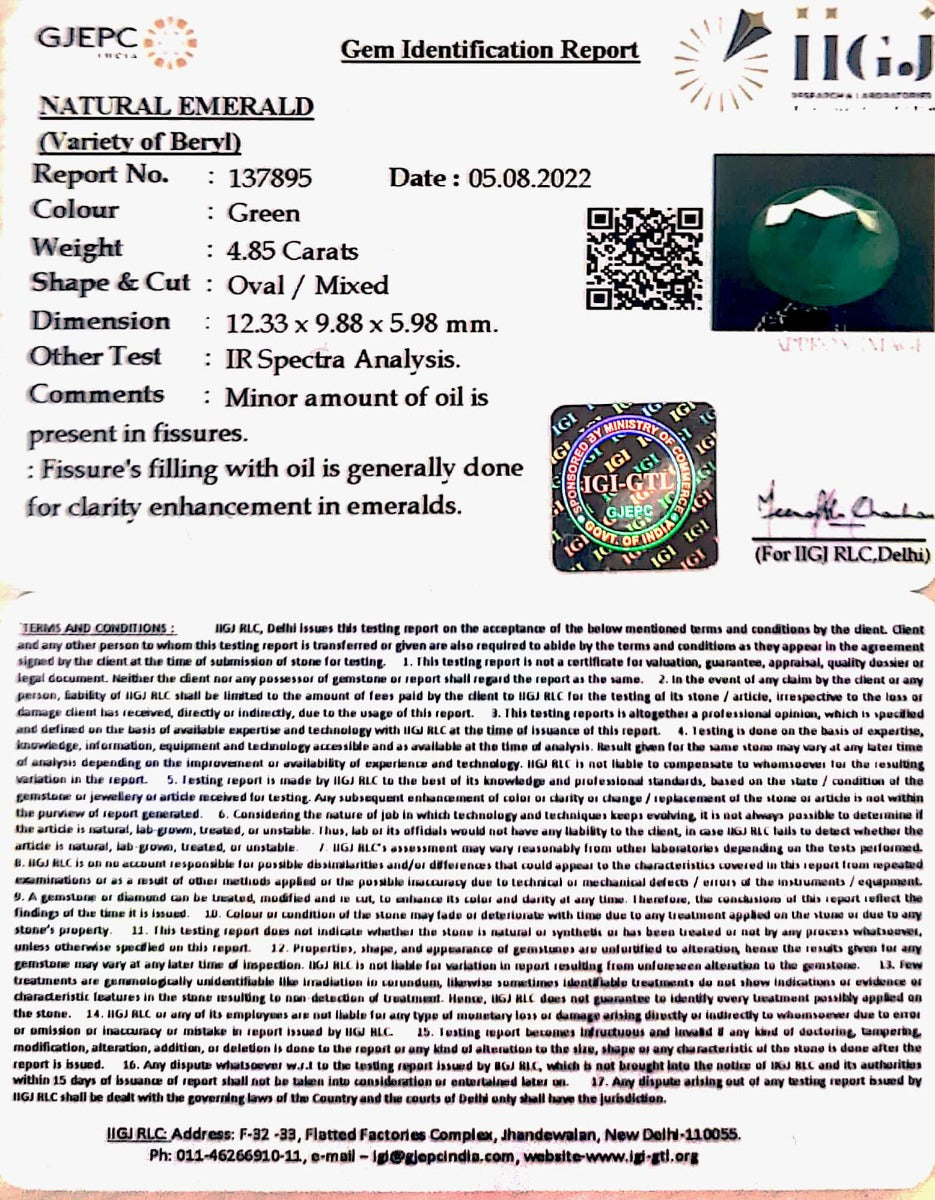 4.85/CT Natural Emerald with Govt. Lab Certified-3441