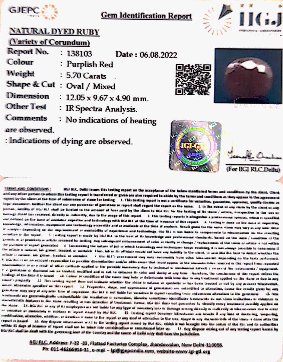 6.32 Ratti Natural new burma Ruby with Govt. Lab Certificate-(2331)
