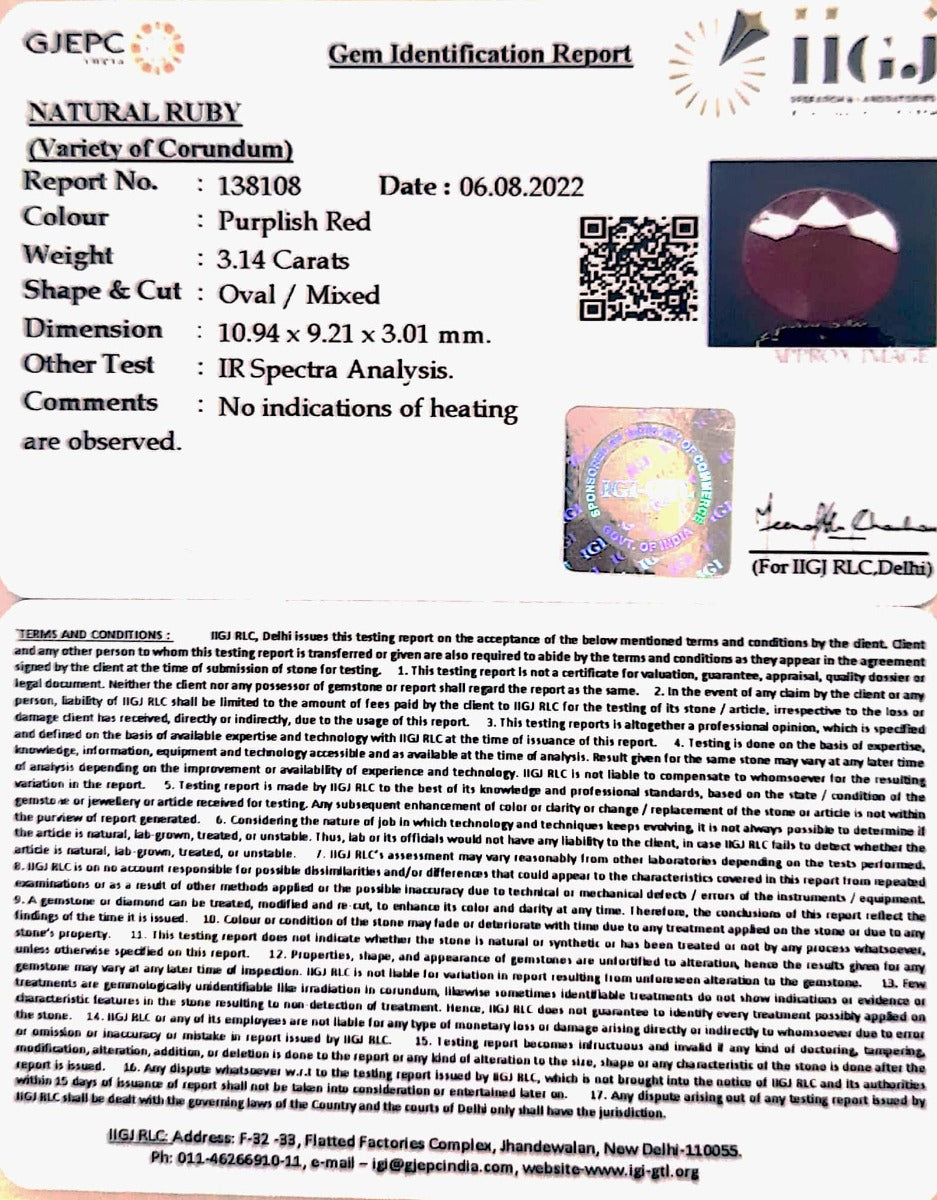 3.17/CT Natural Mozambique Ruby of Super Premium Quality with Govt. Lab Certificate-7881