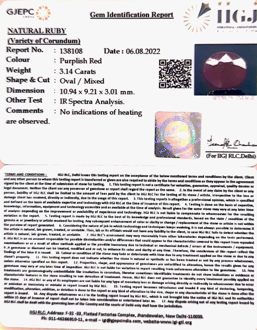 3.17/CT Natural Mozambique Ruby with Govt. Lab Certificate-7881