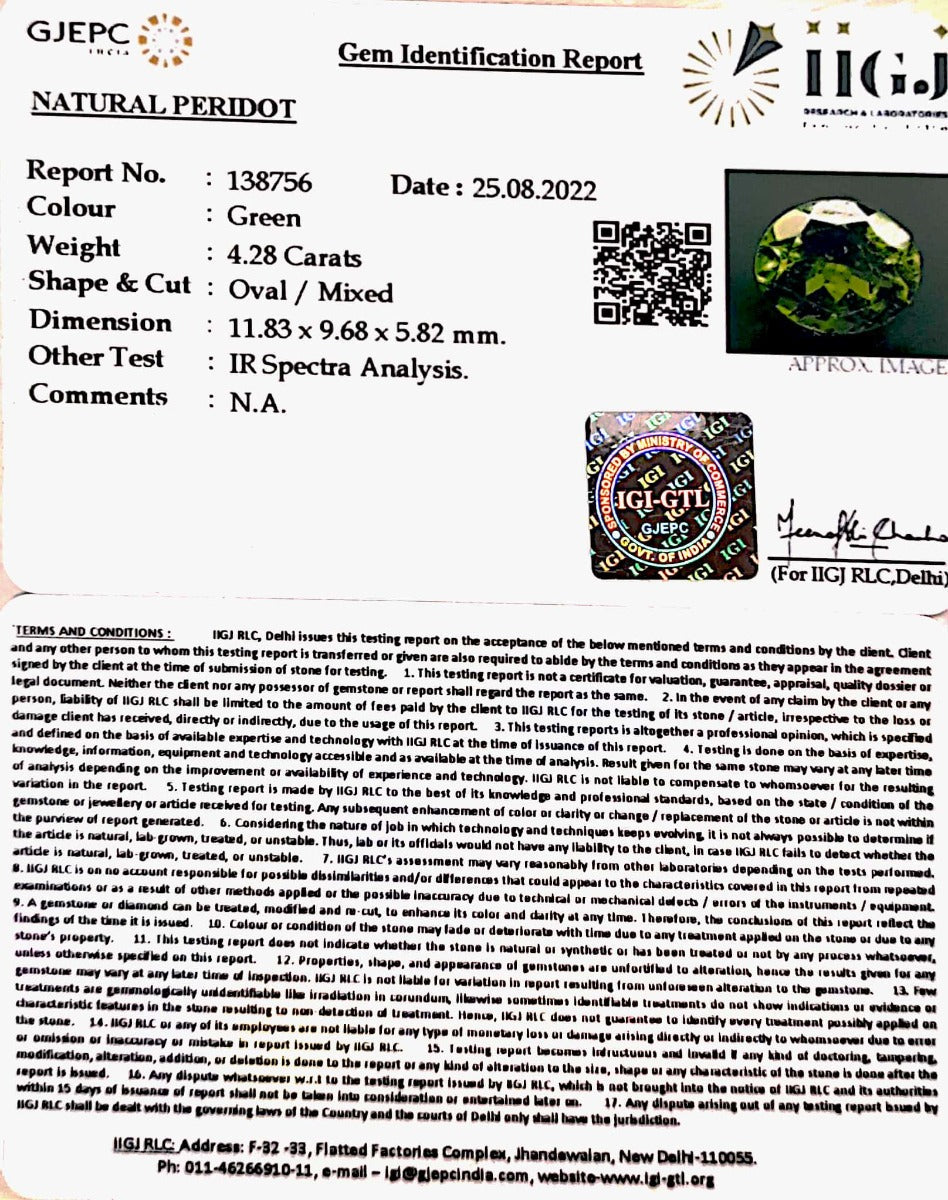 4.28/CT Natural Peridot With Govt.Lab Certificate-(5661)