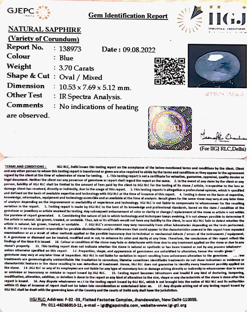 3.70/CT Natural Ceylonese Neelam Govt Lab Certificate-BLUSA9S