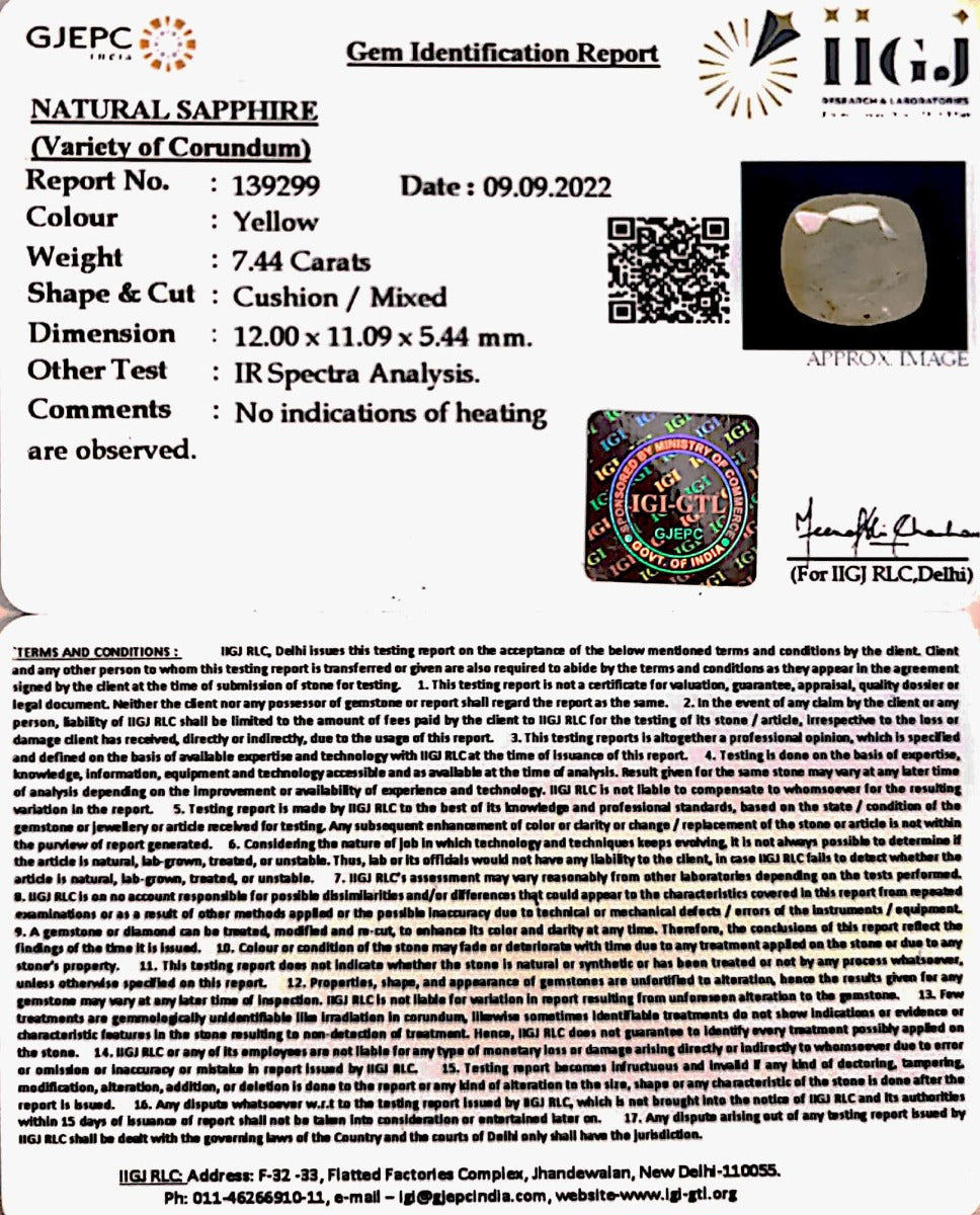7.44/CT Natural Yellow Color Ceylonese Pukhraj with Govt Lab Certificate-6771