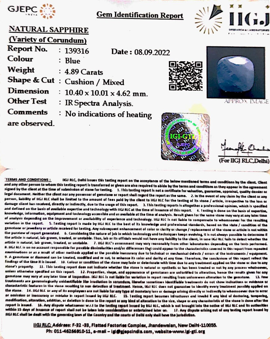 4.89/CT Natural Ceylonese Neelam with Govt Lab Certified (4551)