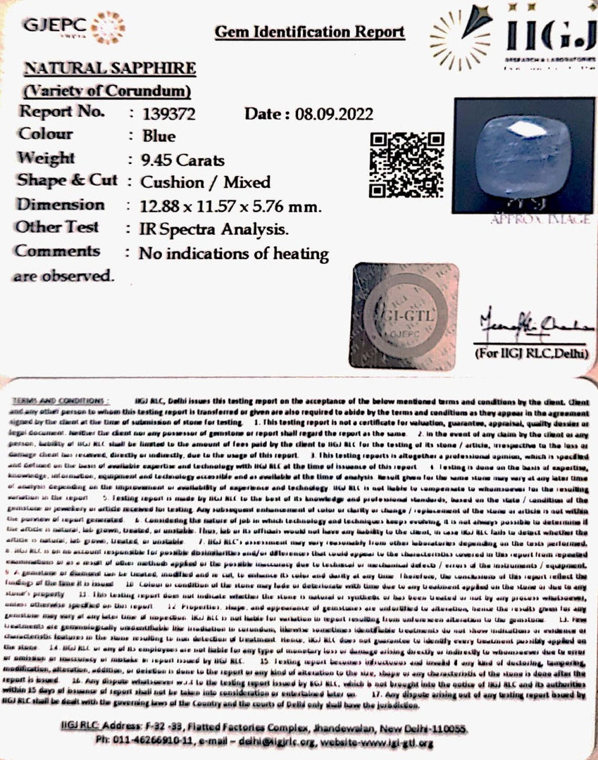 9.45/CT Natural Ceylonese Neelam with Govt Lab Certified (6771)