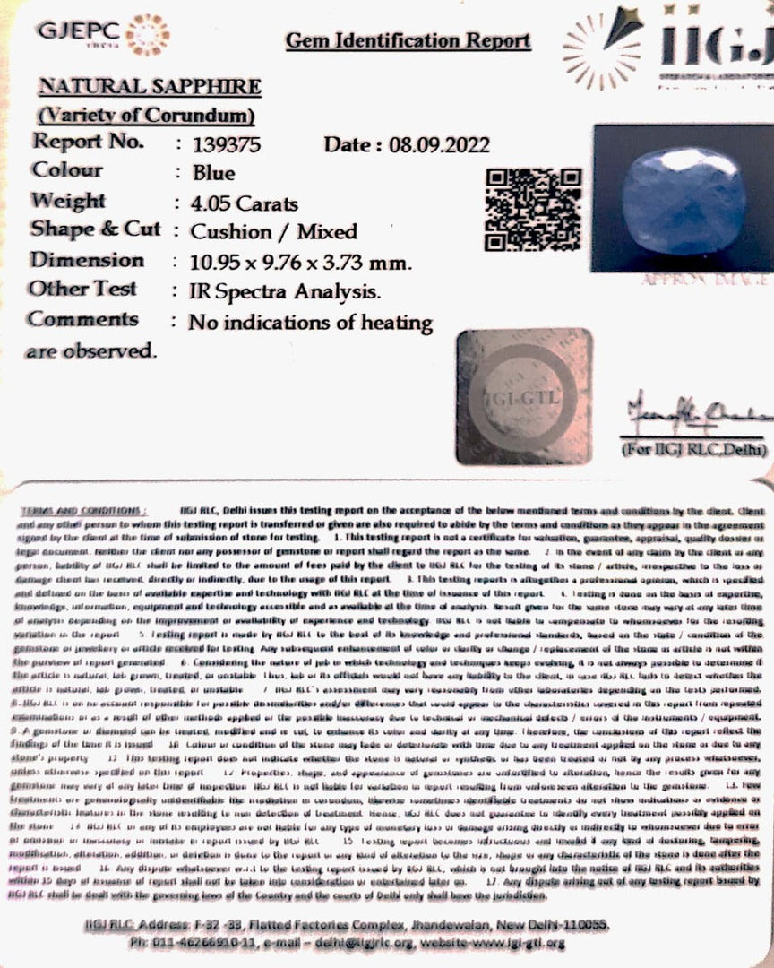 4.05/CT Natural Ceylonese Neelam with Govt Lab Certified (6771)
