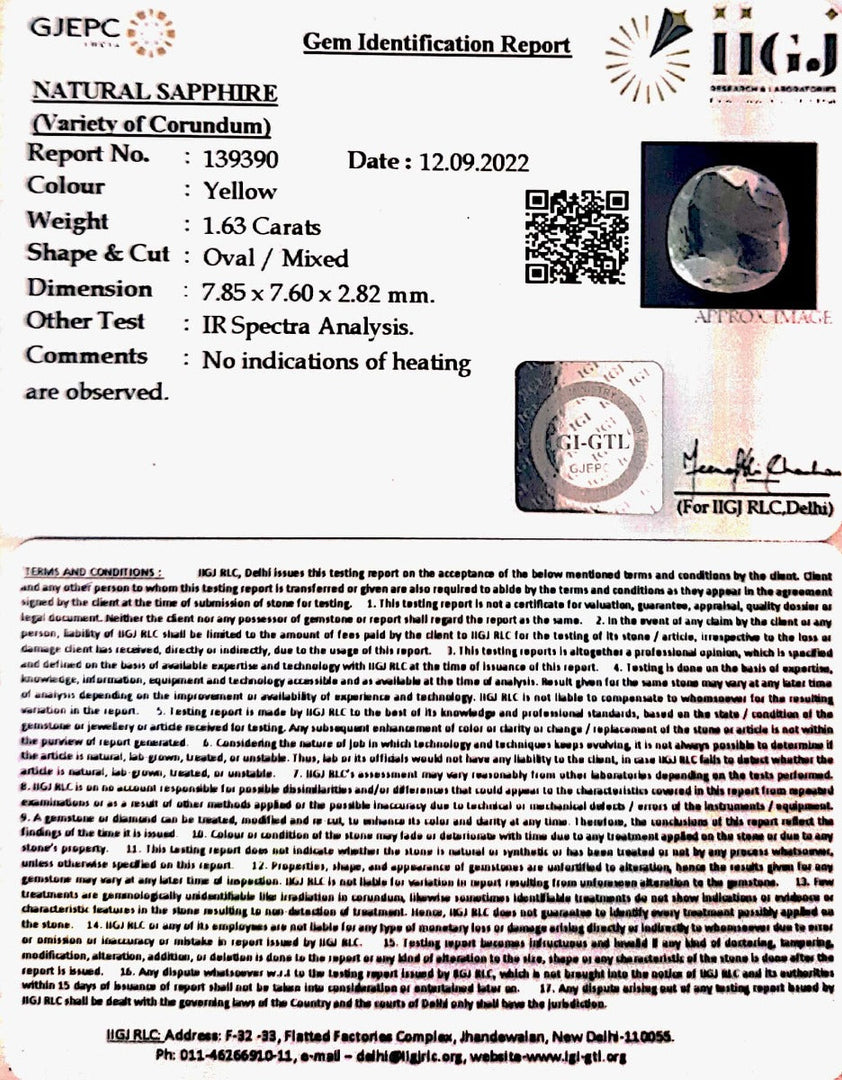 1.63 Carat Natural Ceylonese Pukhraj with Govt Lab Certificate-YELSA9S