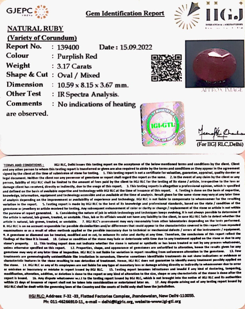 3.17/CT Natural Mozambique Ruby with Govt. Lab Certificate-7881