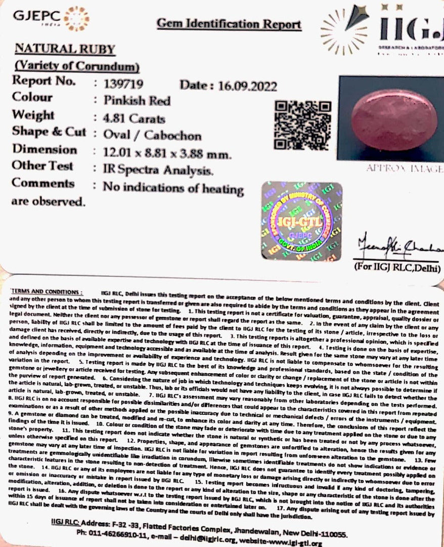 4.81 Carat Natural Mozambiqe Ruby with Govt. Lab Certificate-12210