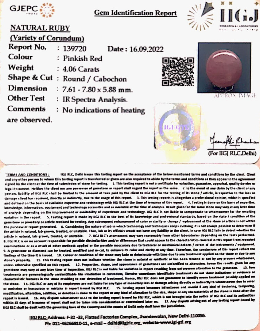 4.06 Carat Natural mozambiqe Ruby with Govt. Lab Certificate-7881