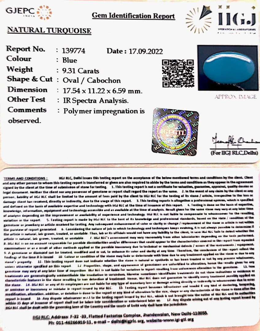 9.31 Carat Turquoise-(1221)