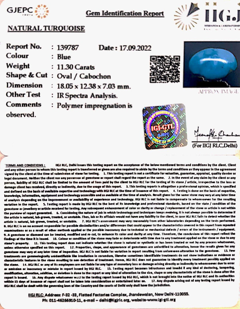 11.30 Carat Turquoise-(1221)
