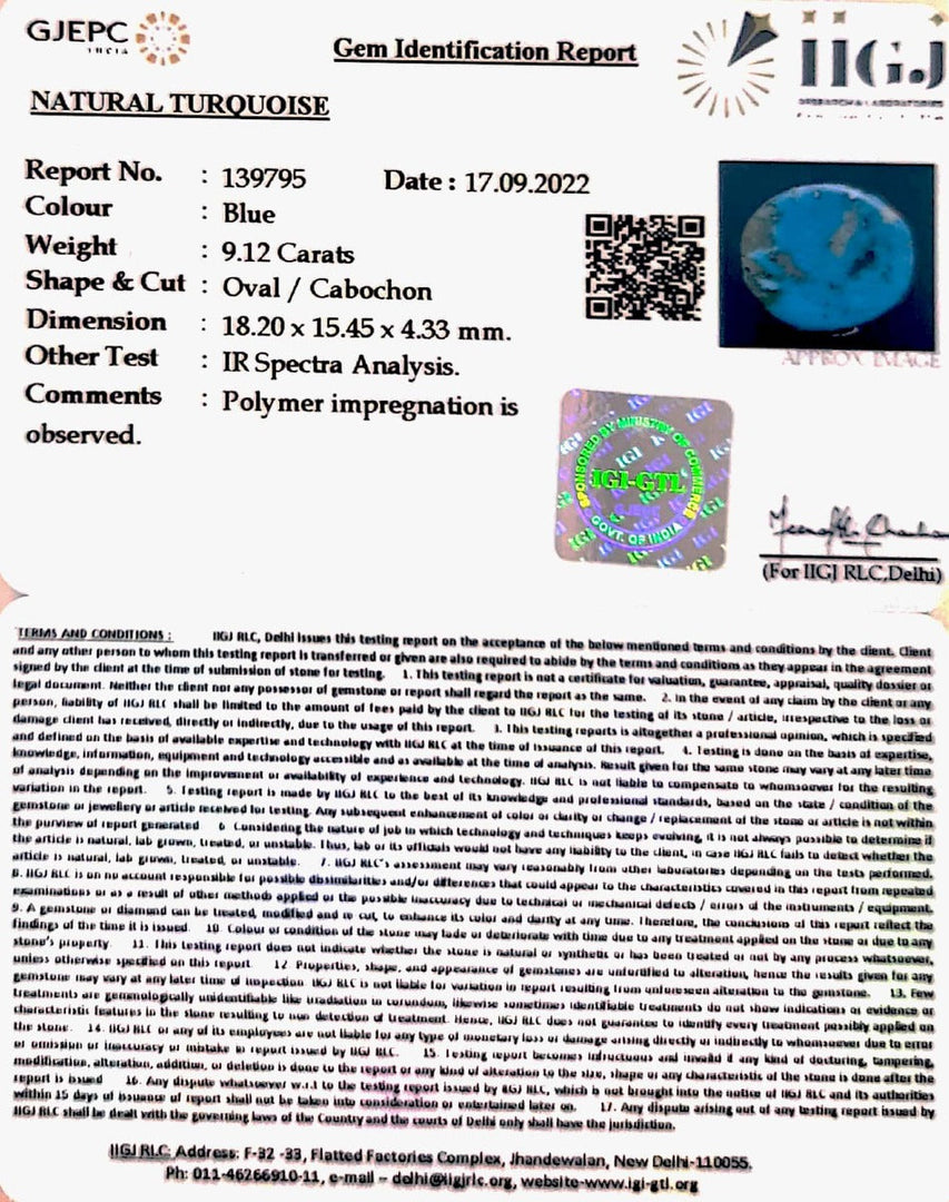 9.12 Carat Turquoise-(1221)