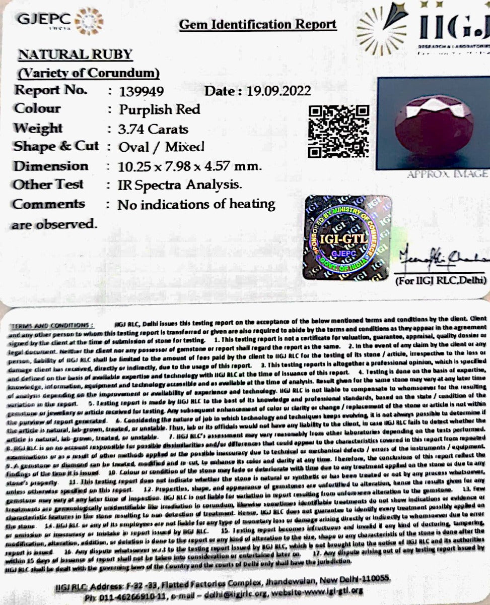 4.15/Ratti Natural Neo Burma Ruby with Govt. Lab Certificate