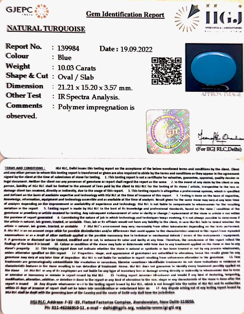 10.03 Carat Turquoise-(832)