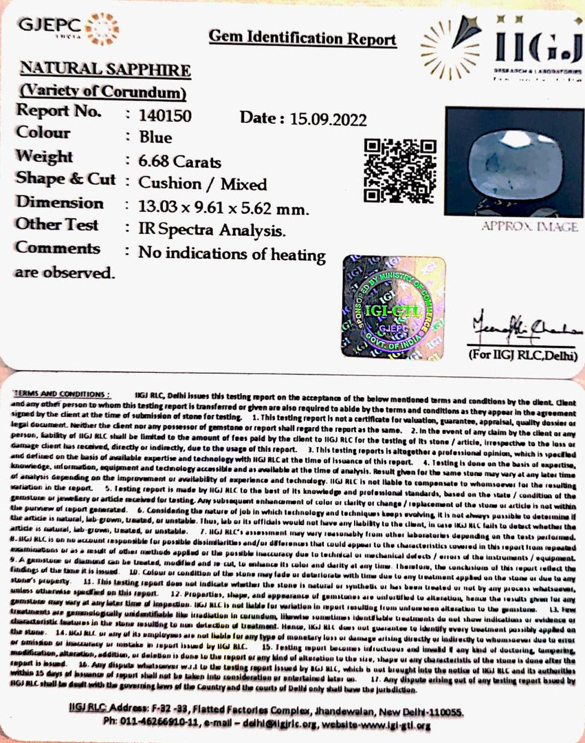7.41 /CT Natural Ceylonese Neelam with Govt Lab Certified (6771)