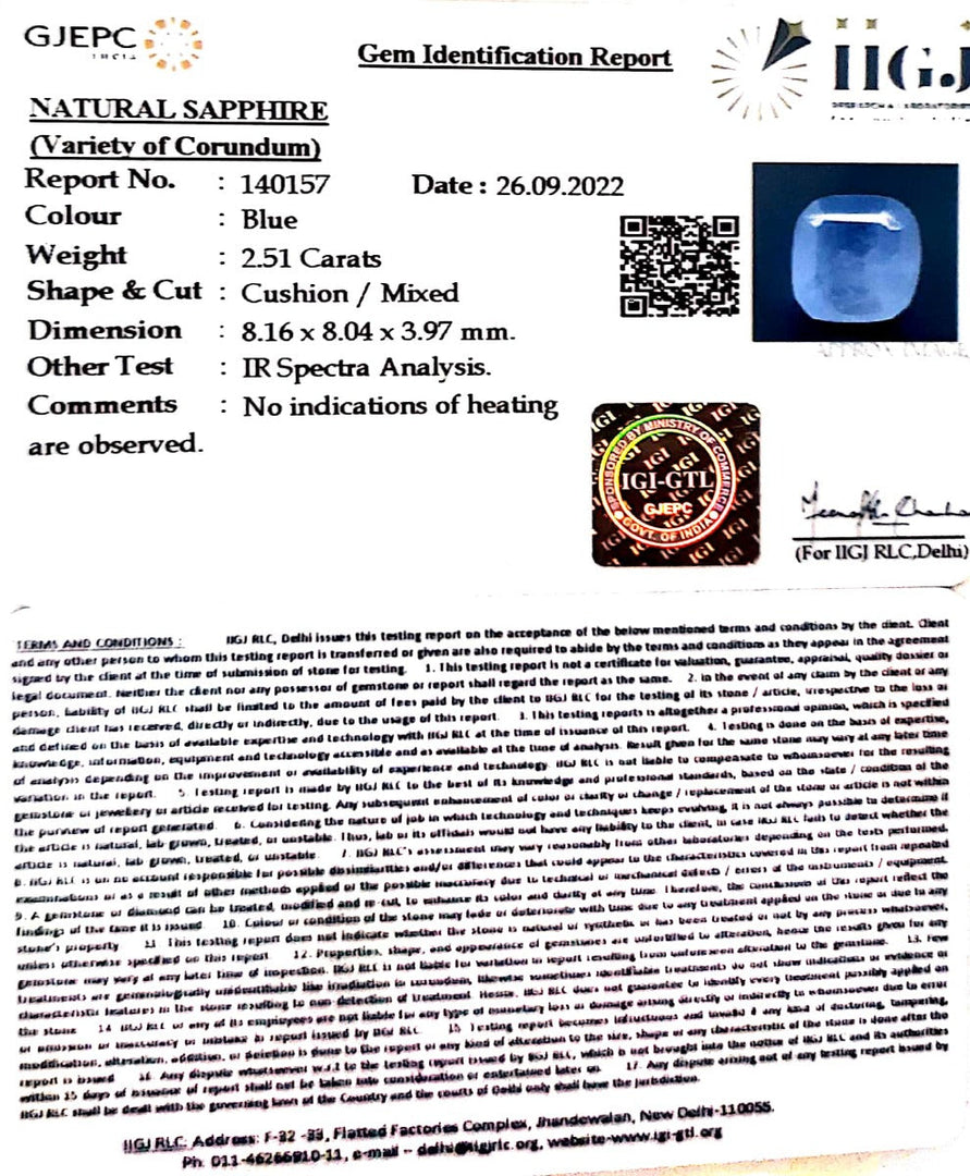 2.51/CT Natural Ceylonese Neelam with Govt Lab Certified (12210)