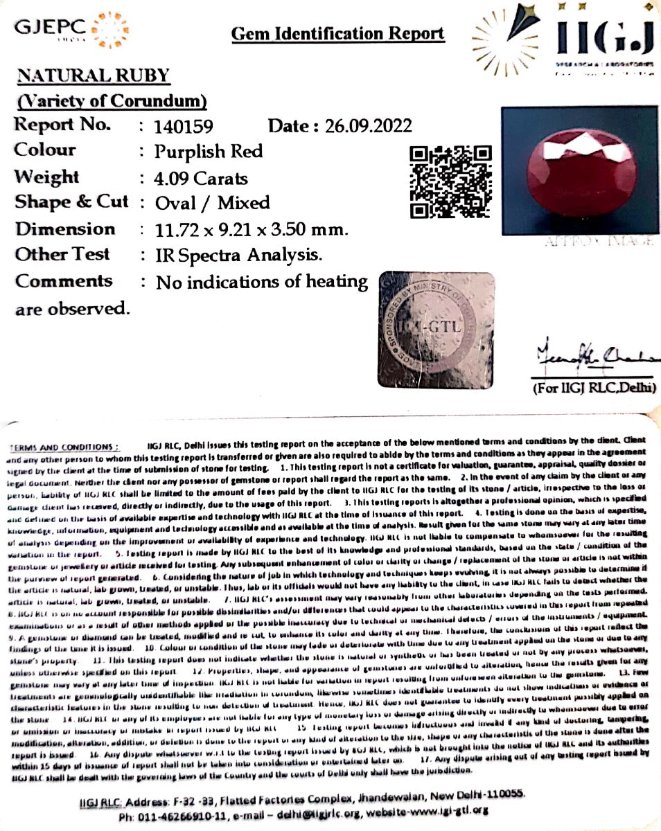 4.09/CT Natural Neo Burma Ruby with Govt. Lab Certificate