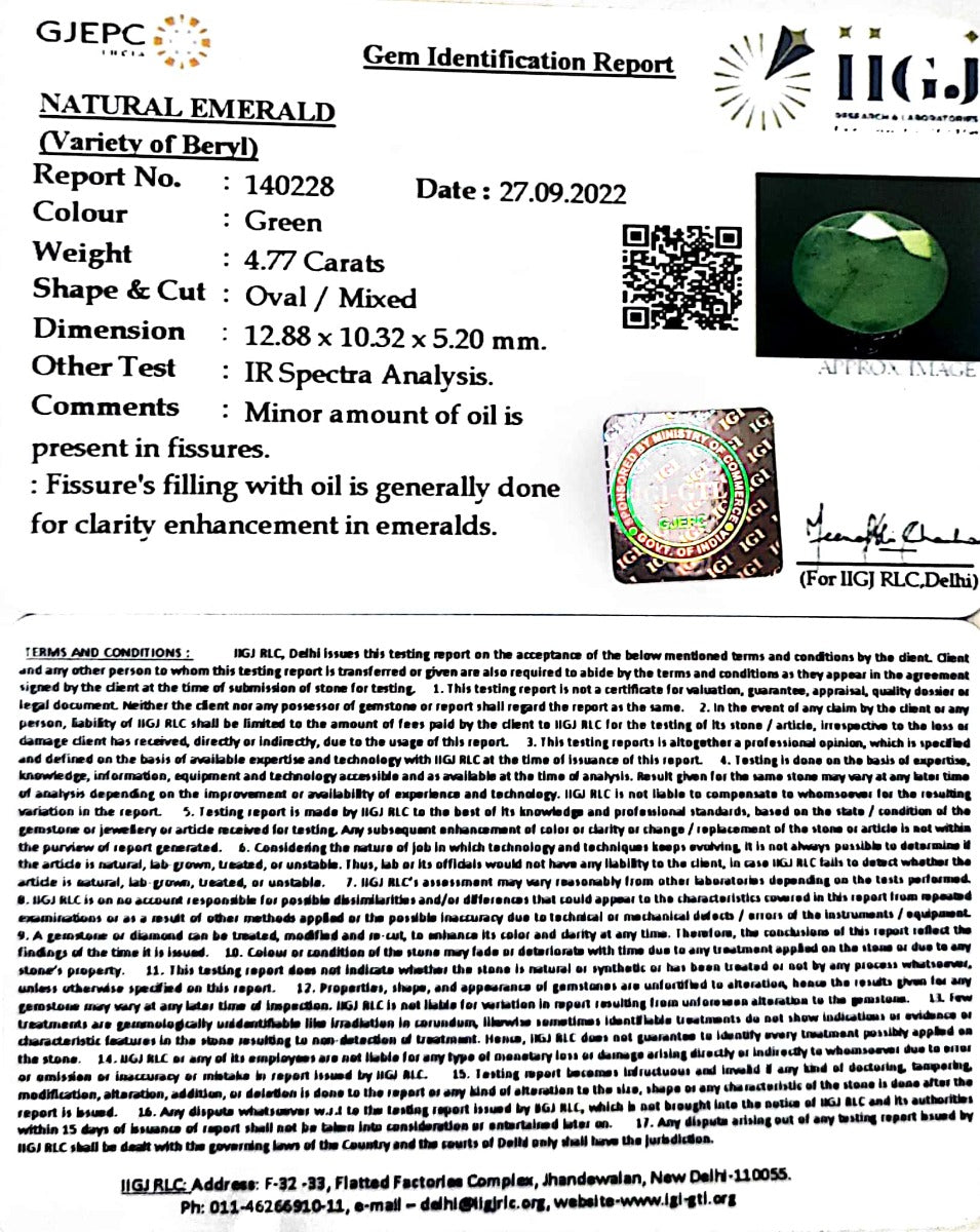 4.77/CT Natural Panna Stone with Govt. Lab Certified-(2331)