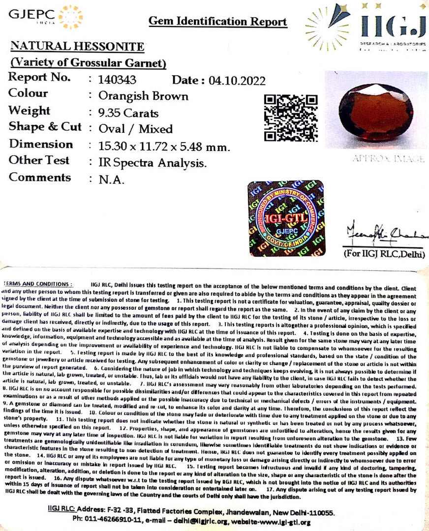 9.35/CT Natural Govt. Lab Certified Ceylonese Gomed-(1221)