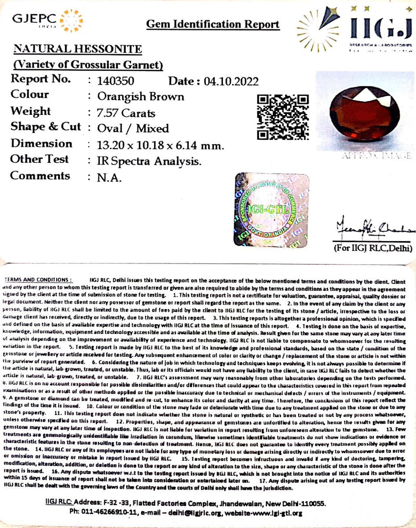 7.57/CT Natural Govt. Lab Certified Ceylonese Gomed-(1221)