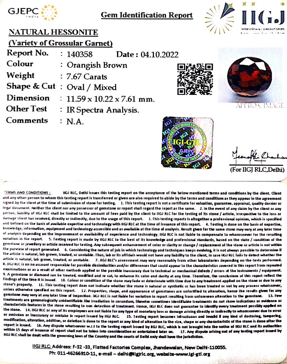 7.67/CT Natural Govt. Lab Certified Ceylonese Gomed-(1221)