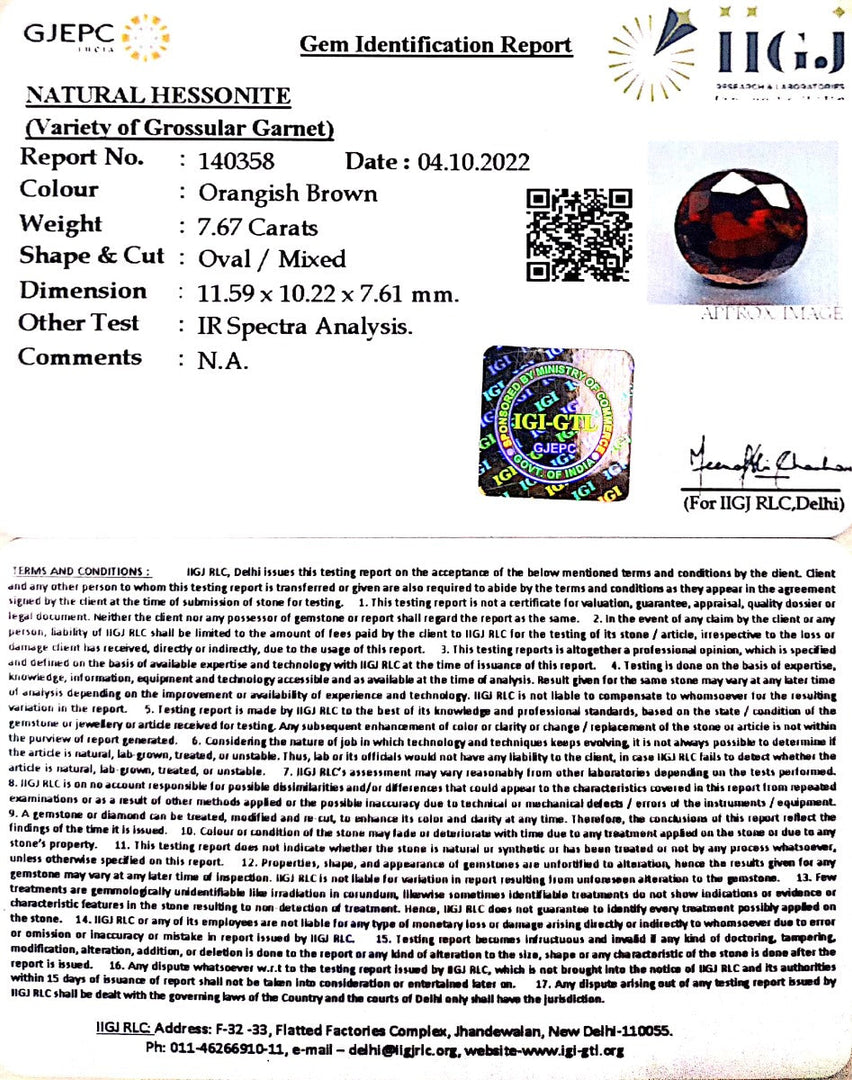 7.67/CT Natural Govt. Lab Certified Ceylonese Gomed-(1221)