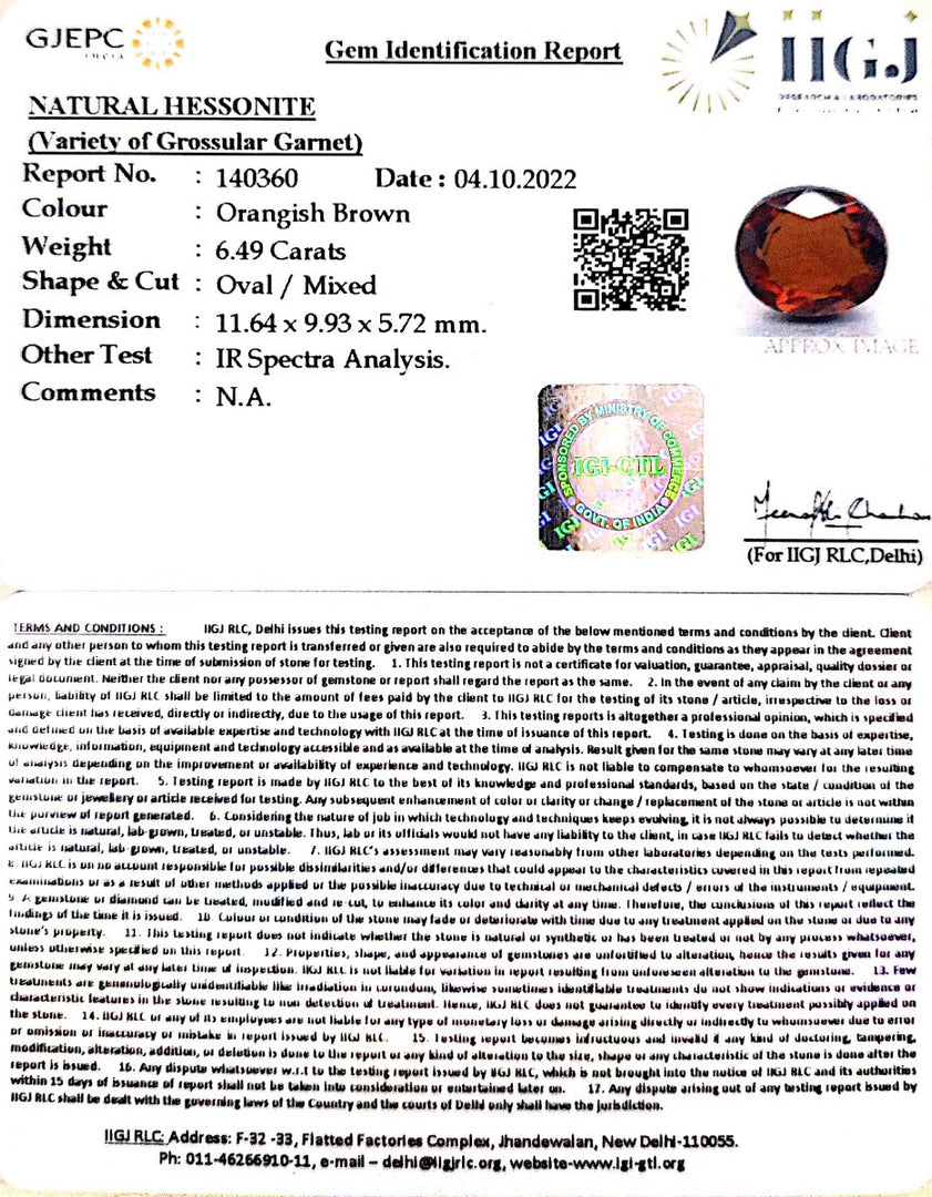 6.49/CT Natural Govt. Lab Certified Ceylonese Gomed-(1221)