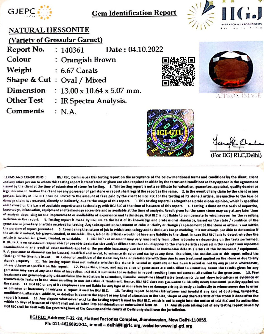 6.67 /CT Natural Govt. Lab Certified Ceylonese Gomed-(1221)