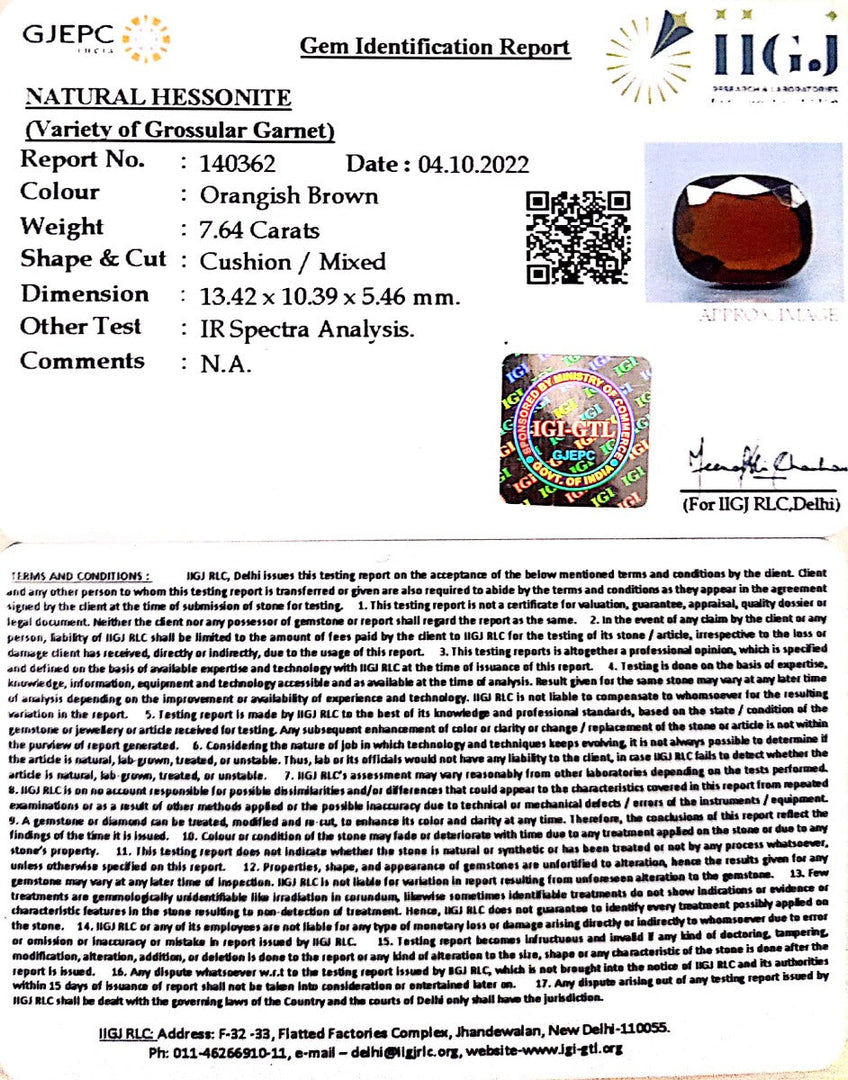 7.64/CT Natural Govt. Lab Certified Ceylonese Gomed-(1221)