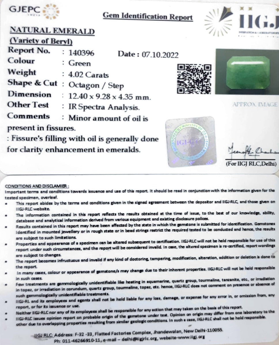 4.02/CT Natural Panna Stone with Govt. Lab Certified-(140396)