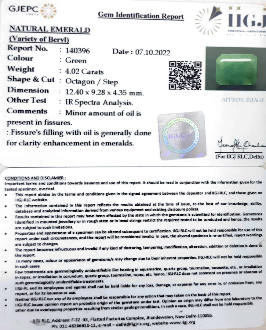 4.02/CT Natural Panna Stone with Govt. Lab Certified-(1221)