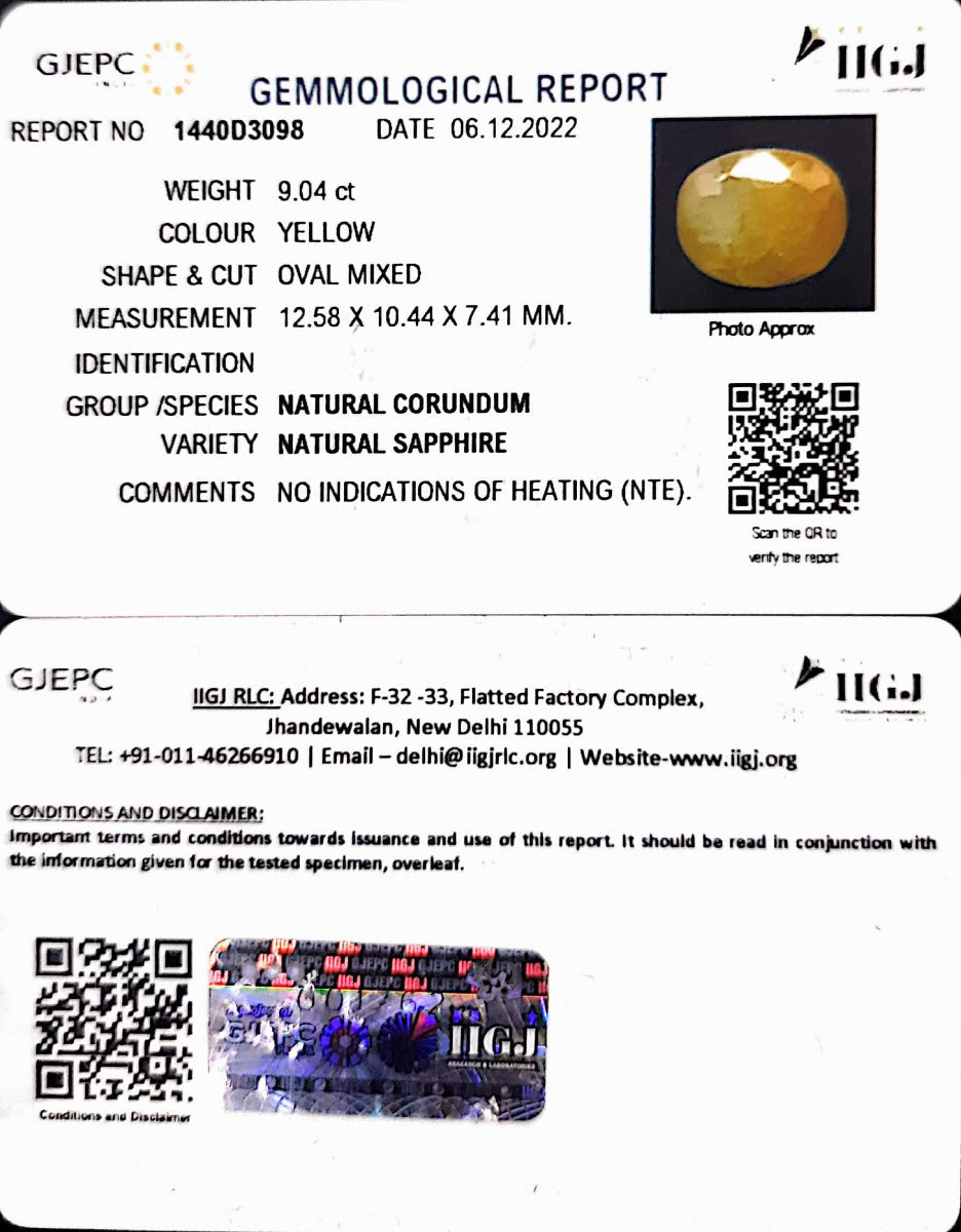 9.04/CT Natural Ceylonese Pukhraj Stone with Govt Lab Certificate-4551