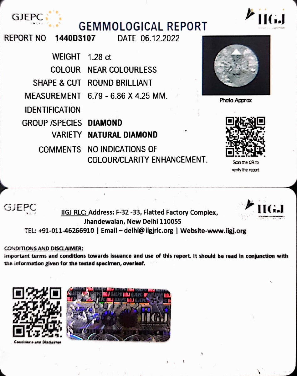 1.28/Carat Natural Diamond With Govt. Lab Certificate (120000)