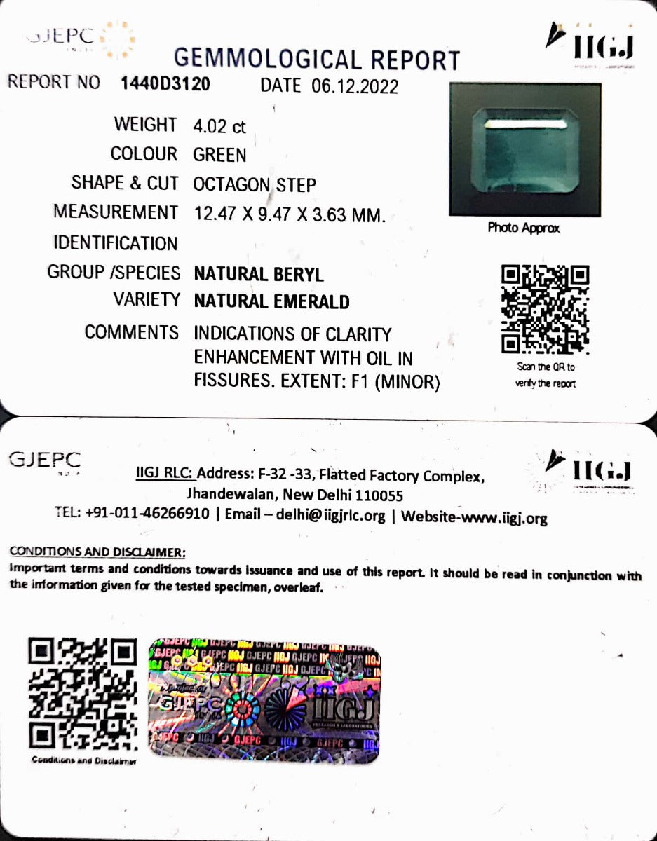 4.46/Ratti Natural Panna Stone with Govt. Lab Certified