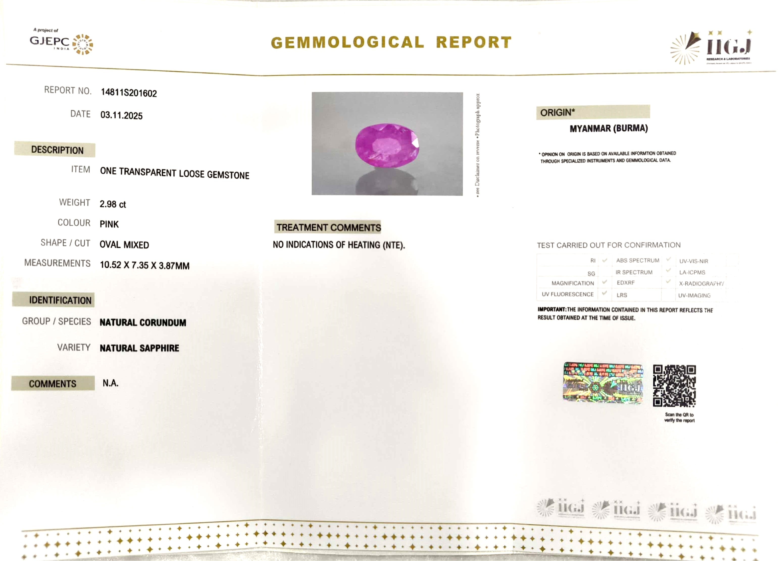 2.98/CT Natural Old Burma Ruby with IIGJ Govt. Lab Certificate (210000)