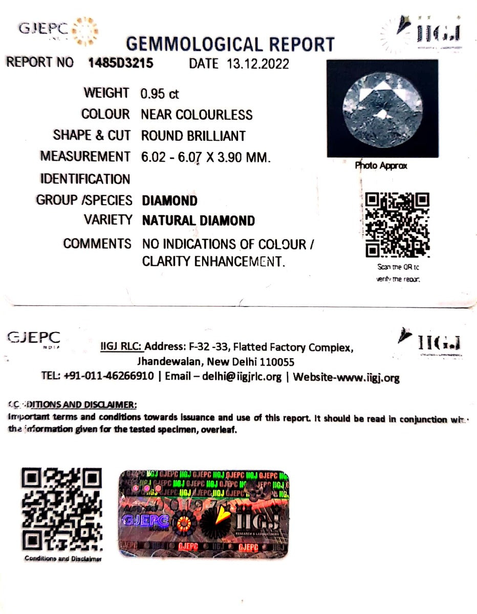 0.95/Cents Natural Diamond With Govt. Lab Certificate (150000)
