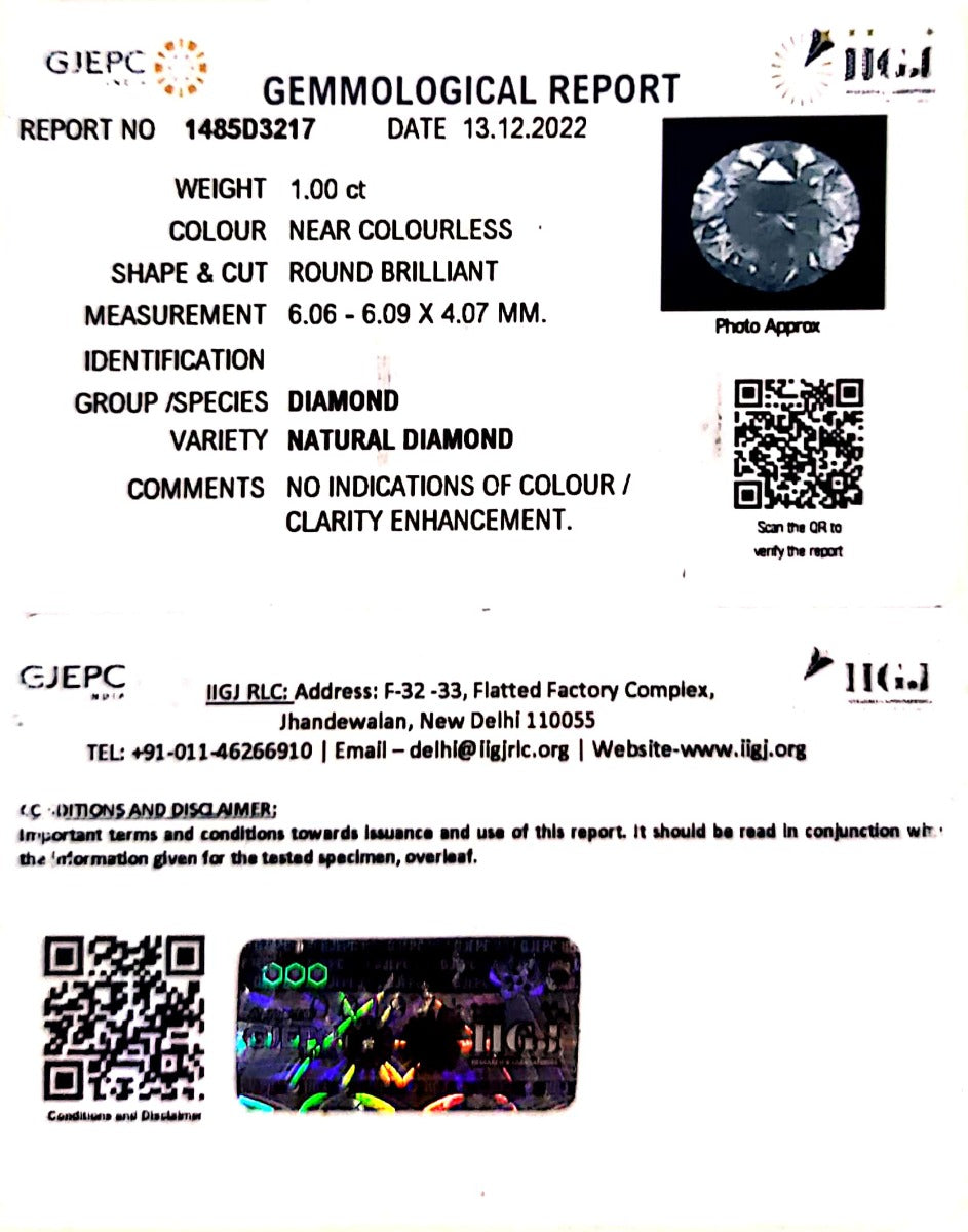 1.00/Cents Natural Diamond With Govt. Lab Certificate