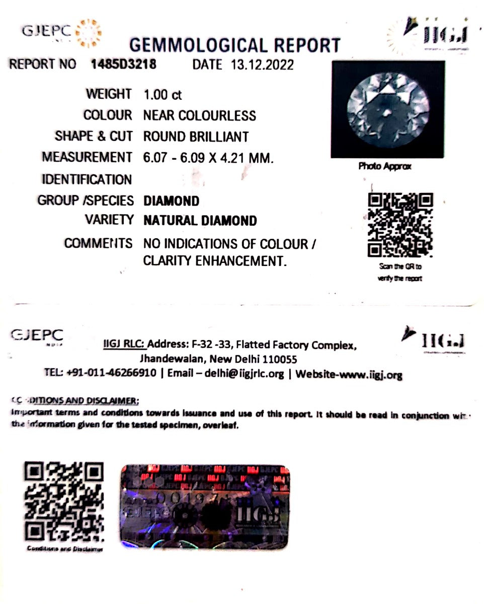 1.00/Cents Natural Diamond Gemstone With Govt. Lab Certificate