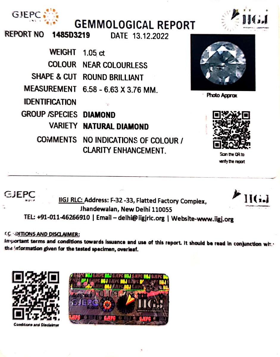 1.05/Cents Natural Diamond With Govt. Lab Certificate (160000)