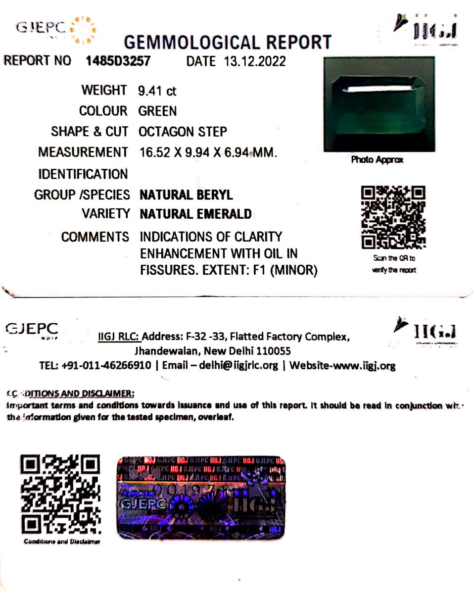 9.41//CT Natural Panna Stone with Govt. Lab Certified-(1485D3257)
